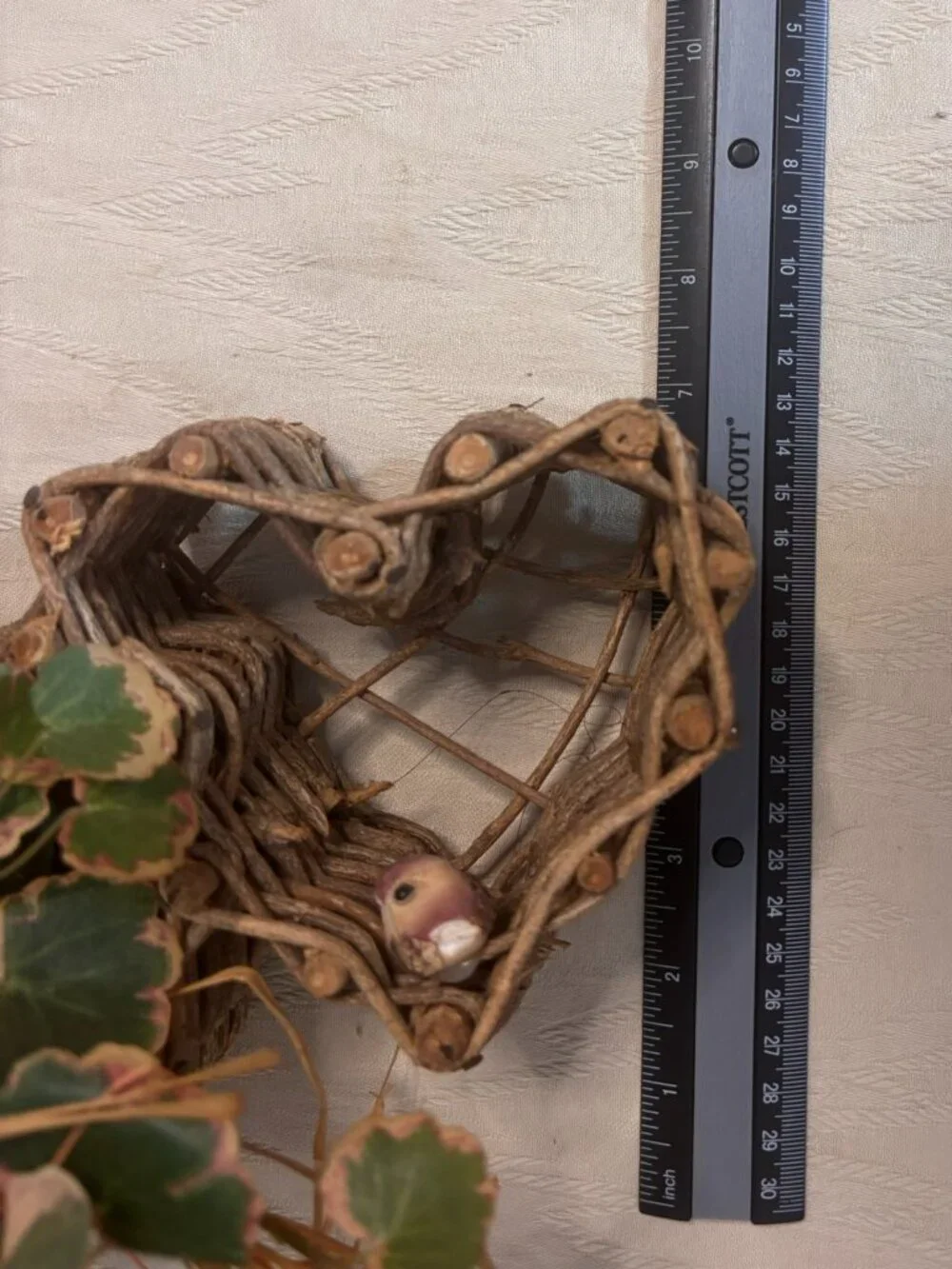 VTG Woven Floral Vine Three Connected Hearts Rustic Floral and Ivy with Birds